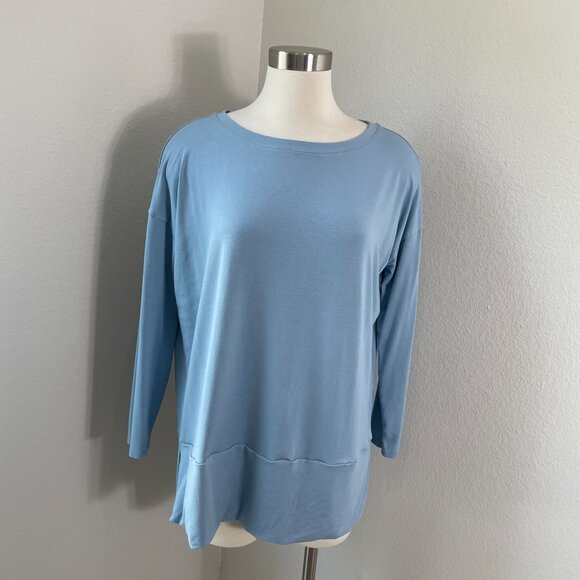 Eileen Fisher Womens Small Dusty Blue Long Sleeve Tunic Top Stretch Shirt - Picture 1 of 11